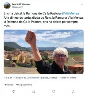 Es mor l&#039;exregidora d&#039;Òdena, Ramona Vila Mensa