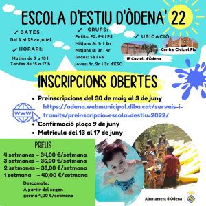 Dilluns s&#039;obrirà el període de preinscripcions per l&#039;Escola d&#039;estiu d&#039;Òdena